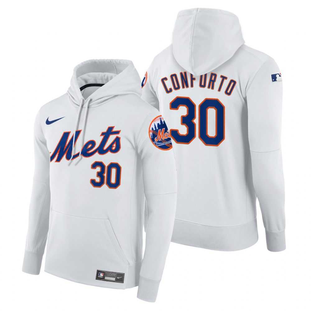 Men New York Mets 30 Conforto white home hoodie 2021 MLB Nike Jerseys
